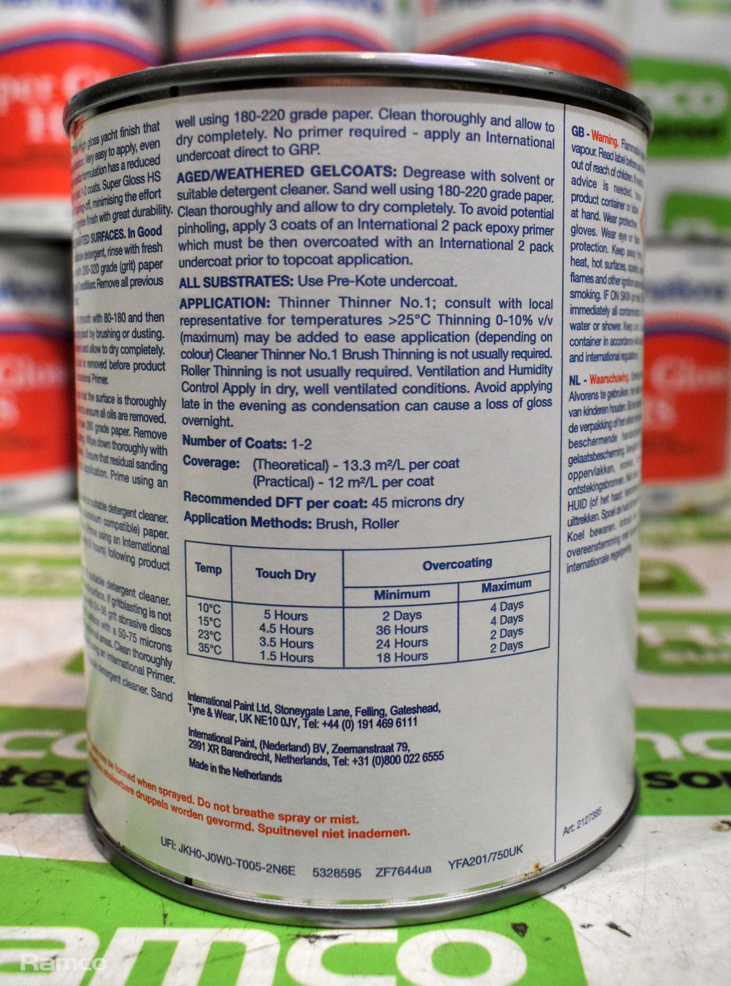 15x tins of AkzoNobel International Super Gloss HS high gloss paint - Whale Grey 201 - 750ml - Image 4 of 6