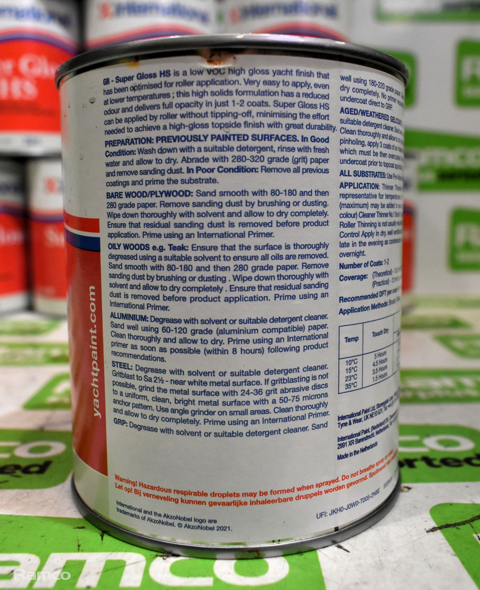 15x tins of AkzoNobel International Super Gloss HS high gloss paint - Whale Grey 201 - 750ml - Image 3 of 6