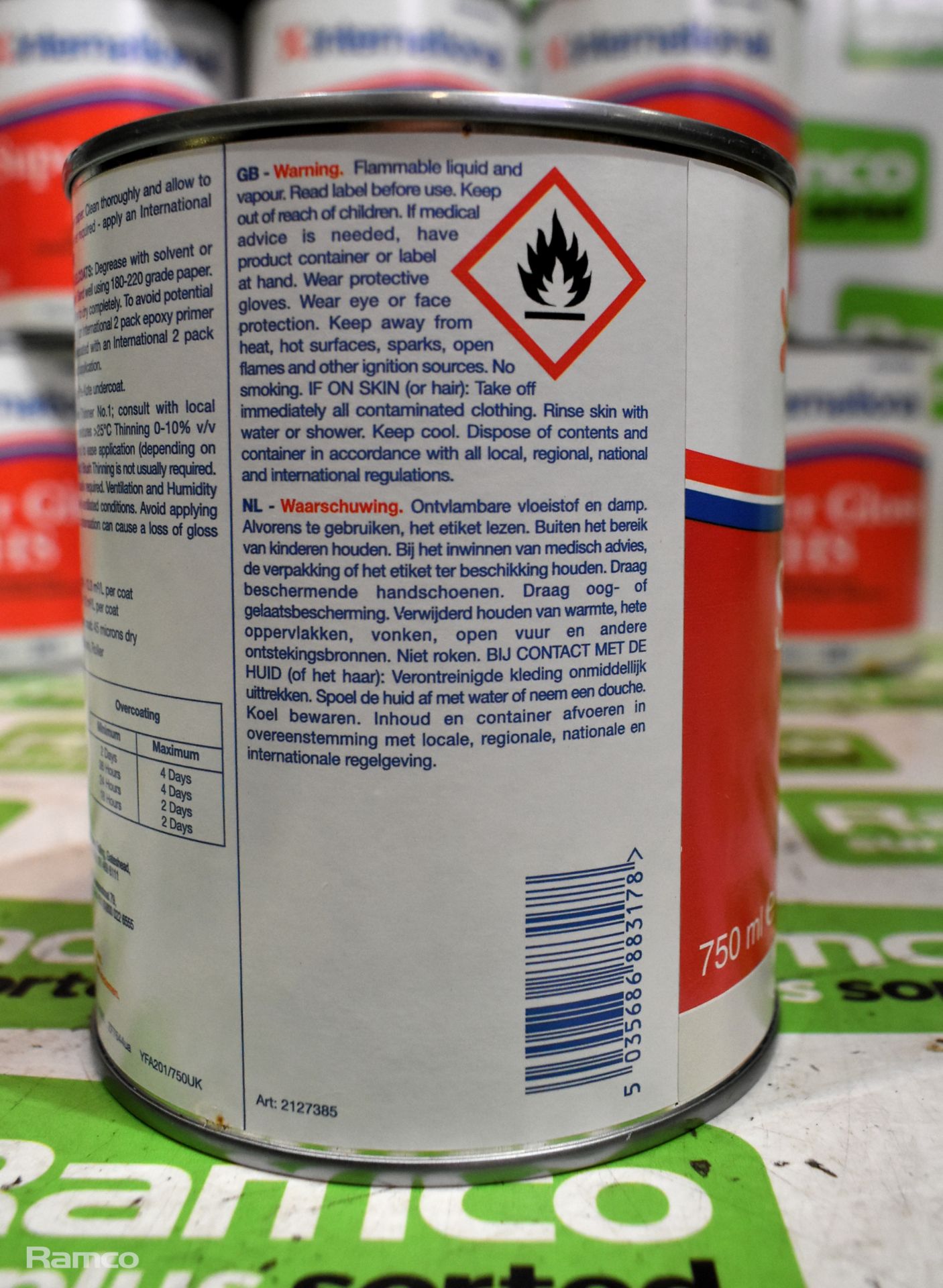 15x tins of AkzoNobel International Super Gloss HS high gloss paint - Whale Grey 201 - 750ml - Image 5 of 6