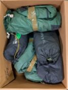 7x Tent assemblies - incomplete & 2x pairs of Wet suit shoes - mixed sizes - may require repair
