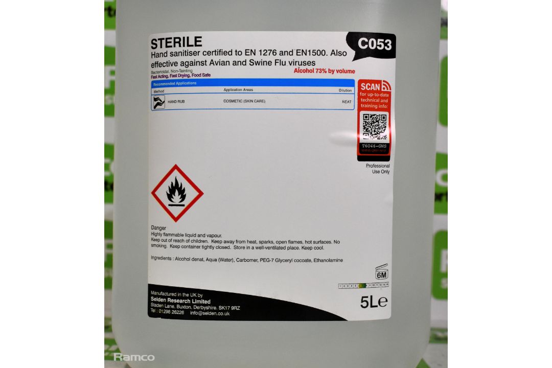 2x Boxes of Selden Sterile C053 hand sanitiser - 2x 5L bottles per box - Image 2 of 3