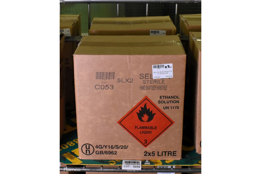 2x Boxes of Selden Sterile C053 hand sanitiser - 2x 5L bottles per box - Image 3 of 3