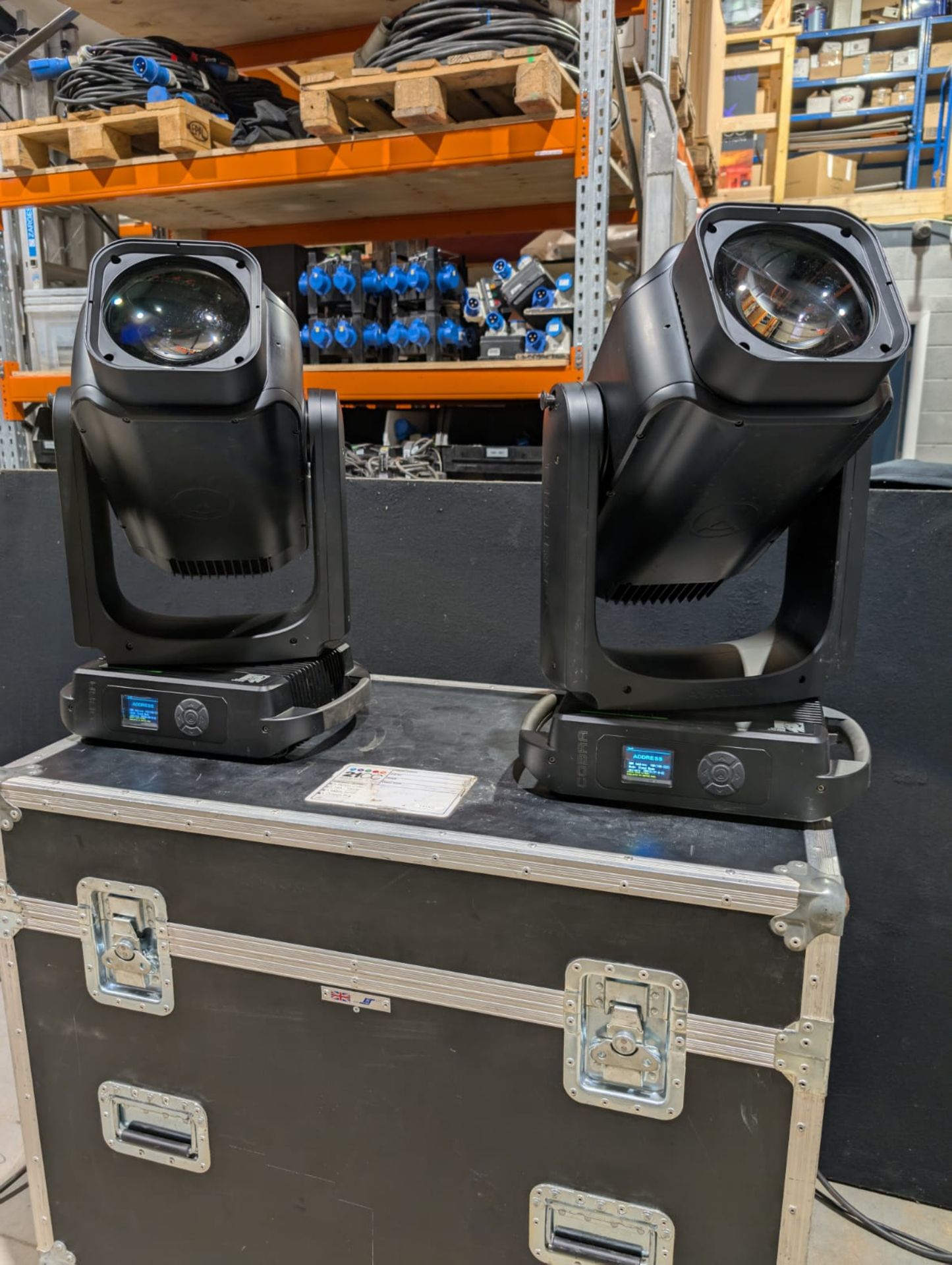 Set of 2x Ayrton Cobra IP65 laser source moving light in flightcase with 16A to True1 & clamps - Image 2 of 5
