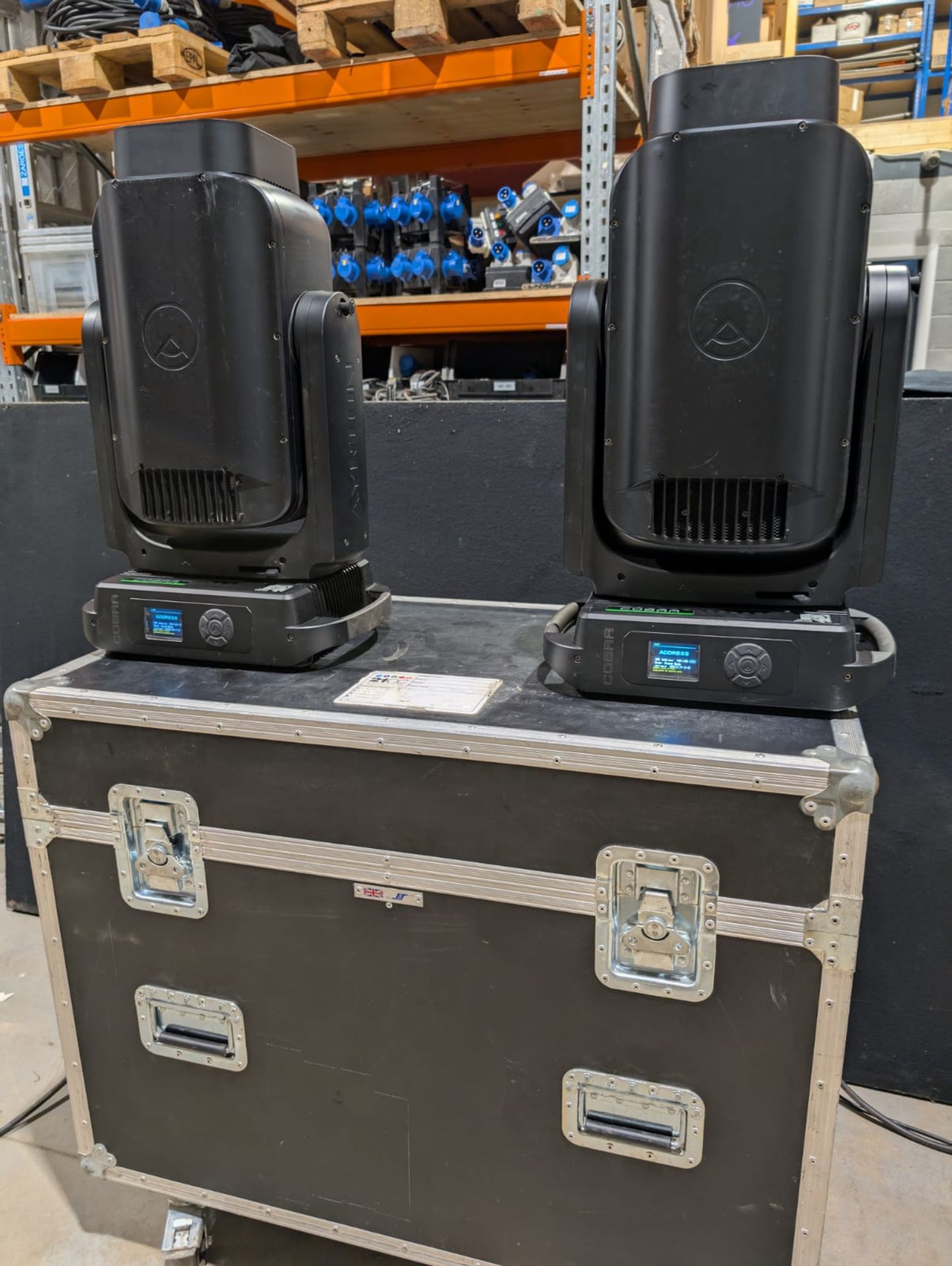 Set of 2x Ayrton Cobra IP65 laser source moving light in flightcase with 16A to True1 & clamps - Image 4 of 5