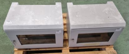 2x Light grey metal 19 inch rack wall mount cabinets - W 540 x D 400 x H 350mm