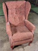 Fabric wingback fireside brown chair - W 690 x D 800 x H 1050mm