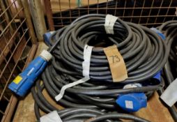 3x 20 meter 32 Amp single phase extension leads