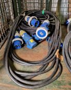 5x 10 meter 32 Amp single phase extension leads