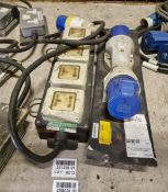 32 Amp distribution unit to 6x 13 Amp power sockets, 32 Amp 4 plug 1.5 meters extension
