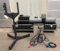 1x Lycian 1293 Followspot with ballast, stand, and yoke.