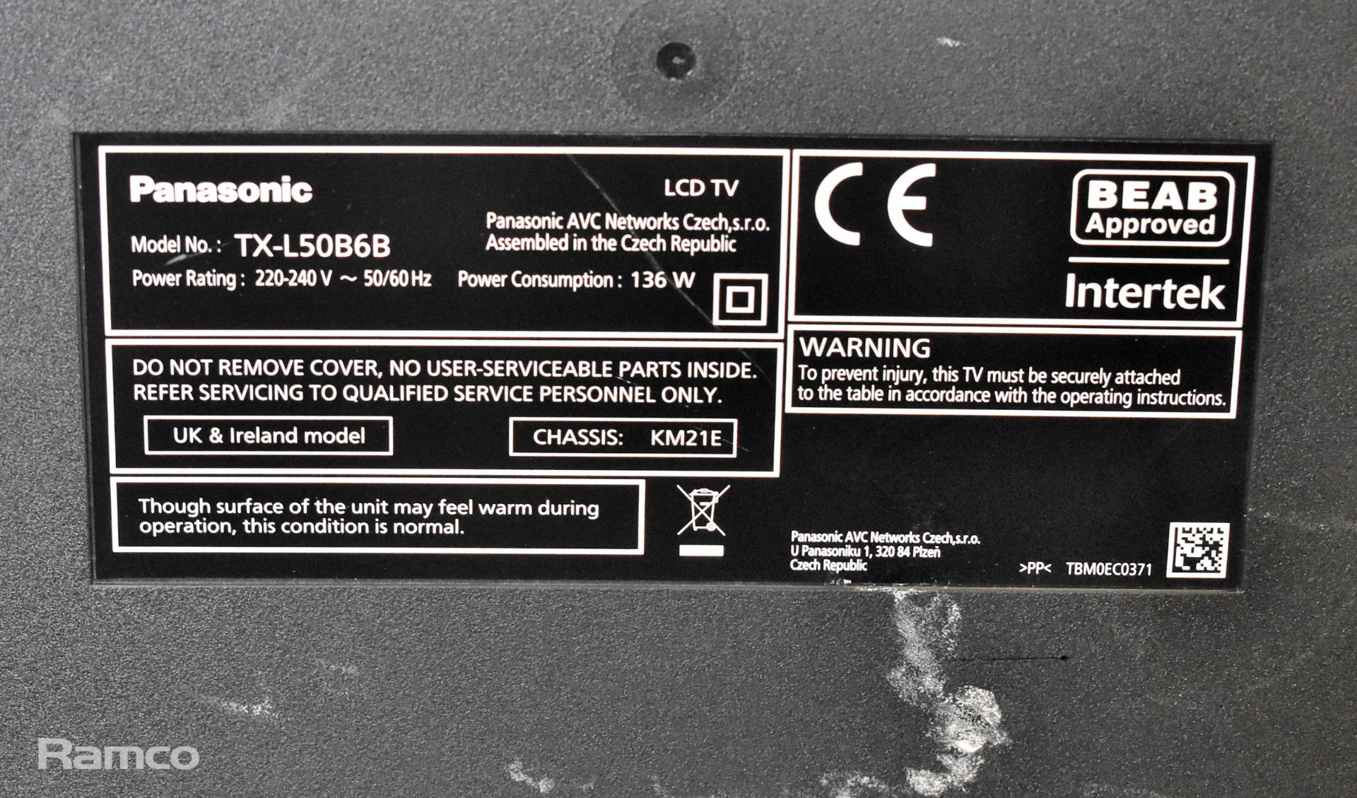 Panasonic TX-L50B6B 50 inch LED television - W 1140 x D 80 x H 670mm - Image 5 of 5