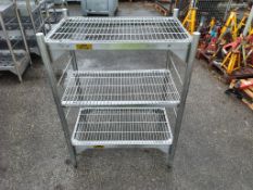 B-Line stainless steel shelving unit with 3 wire shelves - W 900 x D 580 x H 1240mm