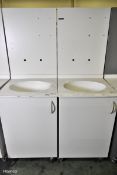 2x Free standing single hand washing stations in white - NO TAPS