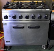 Lincat OG7002/N Stainless steel 6 burner oven gas range - W 900 x D 800 x H 960mm