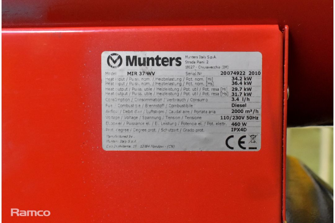 Munters Sial MIR 37 WV 36.4kW indirect diesel/kerosene dual voltage heater - Image 4 of 5