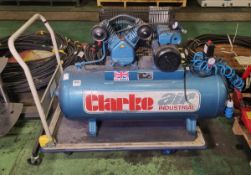 Clarke Air XEV16/150 150 litre industrial air compressor with transportation trolley