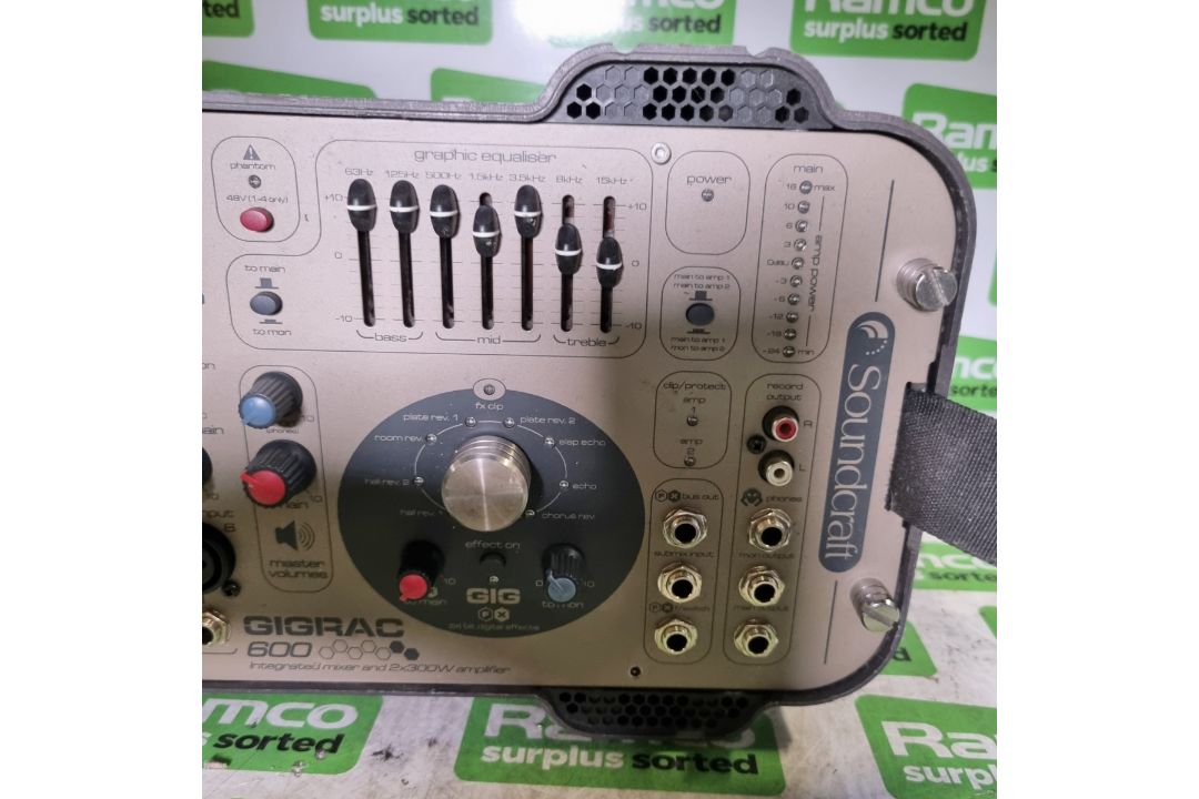 Gigrac 600 Soundcraft integrated mixer and 2x 300W amplifier with case - Image 2 of 7