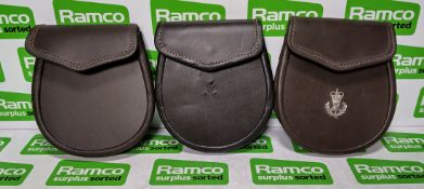 9x Brown leather sporrans without belts - mixed sizes