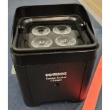 4x Equinox Colour Raider Lithium LED Uplighter in carry bag