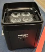 4x Equinox Colour Raider Lithium LED Uplighter in carry bag