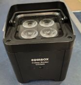 8x Equinox Colour Raider Lithium LED Uplighter in 2x carry bag