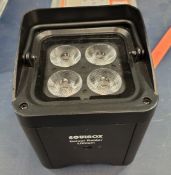 4x Equinox Colour Raider Lithium LED Uplighter in carry bag