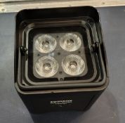 3x Equinox Colour Raider Lithium LED Uplighter in carry bag