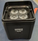 4x Equinox Colour Raider Lithium LED Uplighter in carry bag