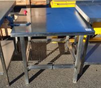 Stainless steel work table with Bonzer can opener - Table dimensions: W 800 x D 800 x H 790mm