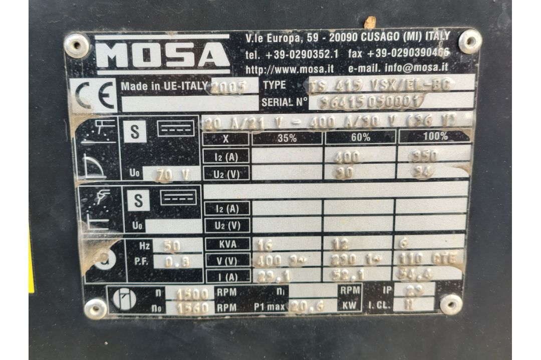 Mosa TS 415 VSX/EL-BC engine driven welder - Year: 2005 - 185 hours - W 980 x L 3160 x H 1300mm - Image 16 of 39