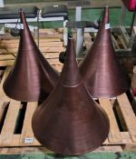 3x Large cone shaped pendant ceiling lights - diameter: 610mm - height: 700mm