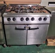 Falcon Dominator stainless steel 6 burner gas oven range - W 900 x D 830 x H 945mm