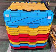 Plastic storage bins with folding lids - 8x 710x 450x 380mm, 1x 600x400x360mm