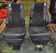 2x Black half leather captains chairs on pedestal