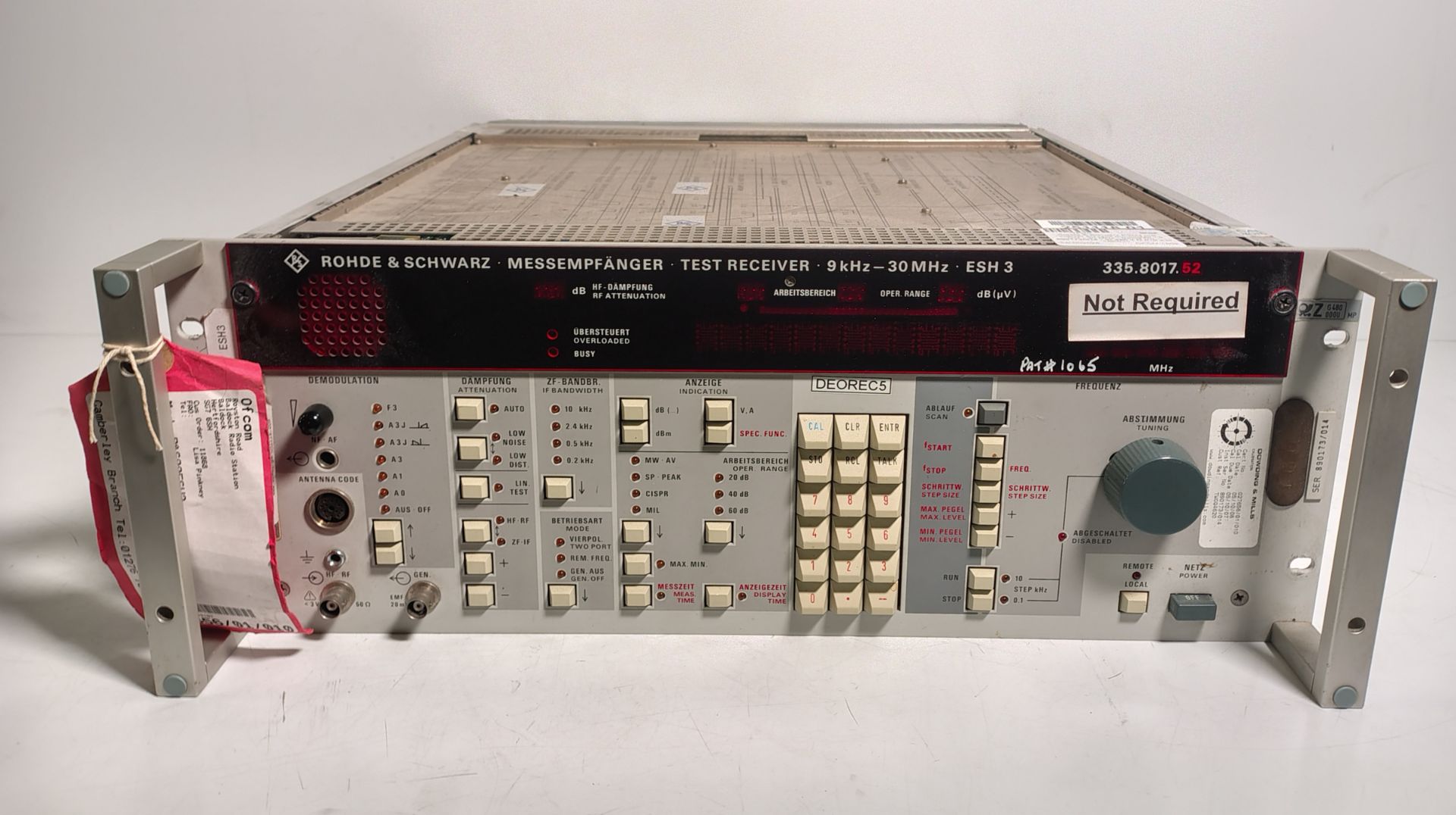 Rohde & Schwarz ESH3 test receiver 4U rack mountable - 9 kHz - 30 MHz - Serial No: 890173/014