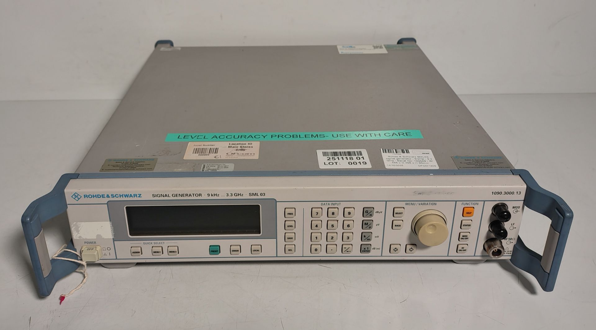 Rohde & Schwarz SML03 signal generator - 9 kHz - 3.3 GHz - Serial No: 100549