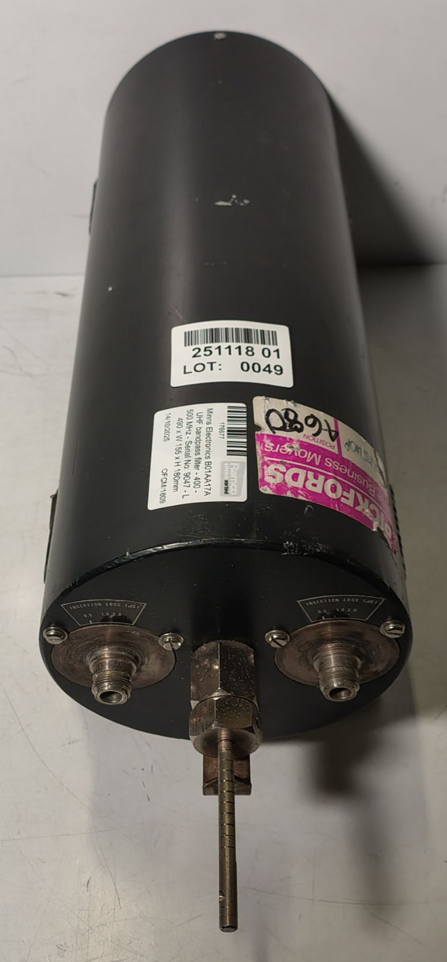 Minns Electronics B01AA17A UHF bandpass filter - 400 - 500 MHz - Serial No: 9047