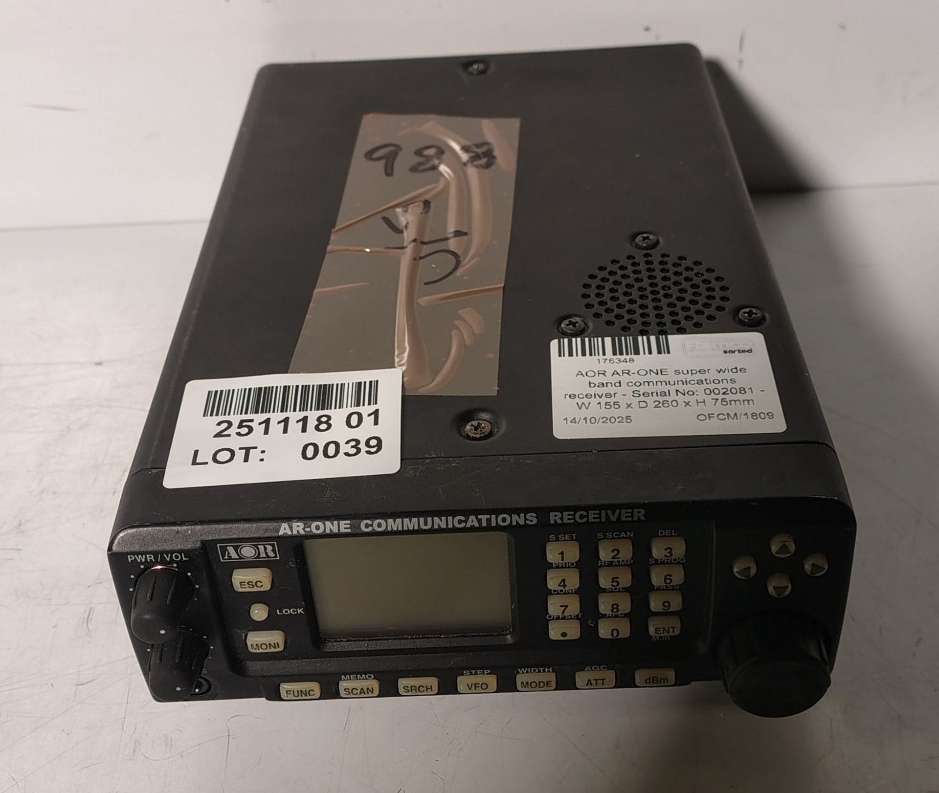 AOR AR-ONE super wide band communications receiver - Serial No: 002081 - W 155 x D 260 x H 75mm