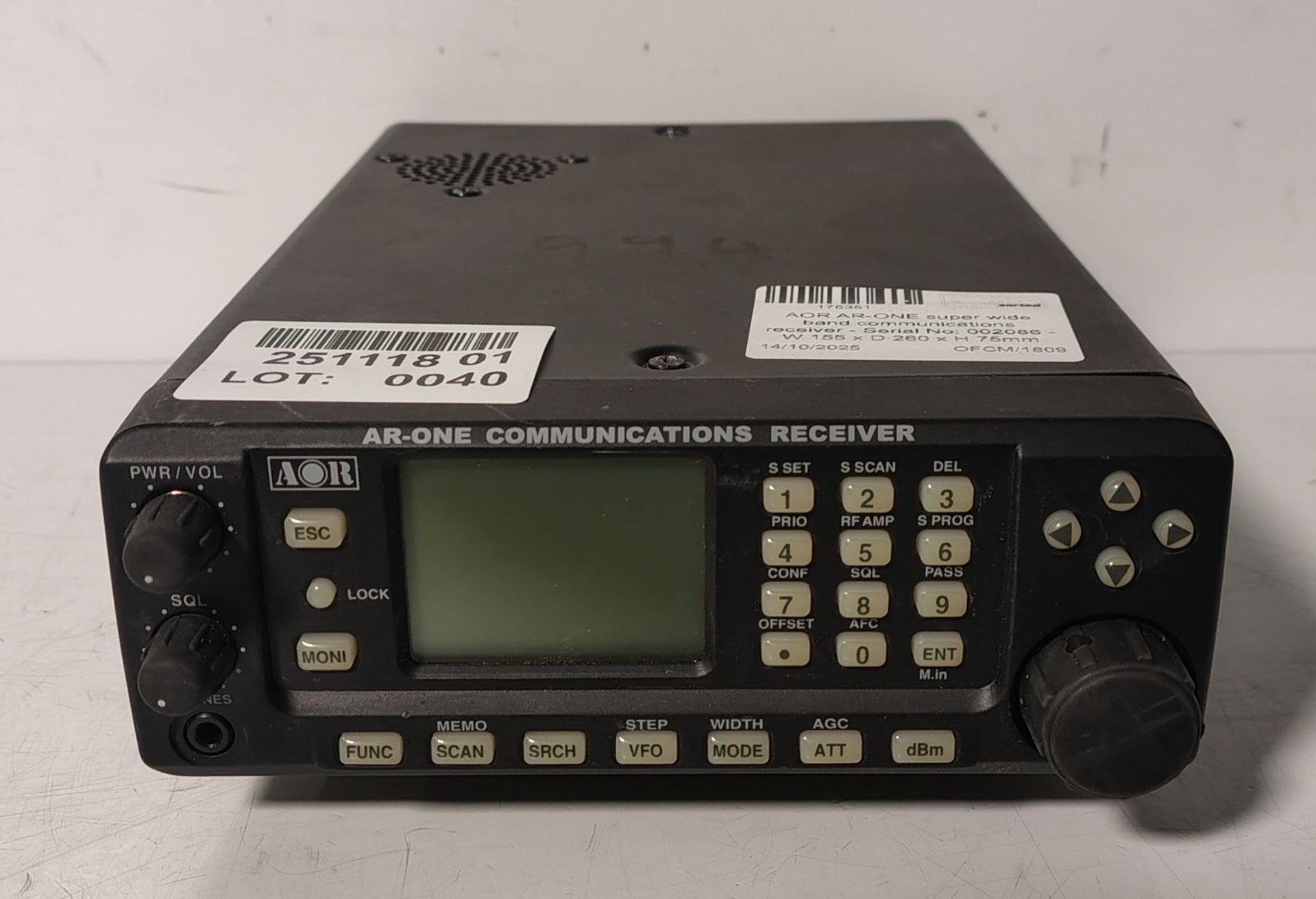 AOR AR-ONE super wide band communications receiver - Serial No: 002086 - W 155 x D 260 x H 75mm
