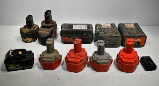 Various Hilti, Makita, Snap-On batteries - 10 units in total