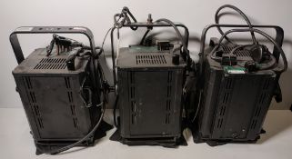 3x Strand Lighting Cantata fresnels - GX9.5 base with barndoor - 2400W - W 300 x D 250 x H 530mm