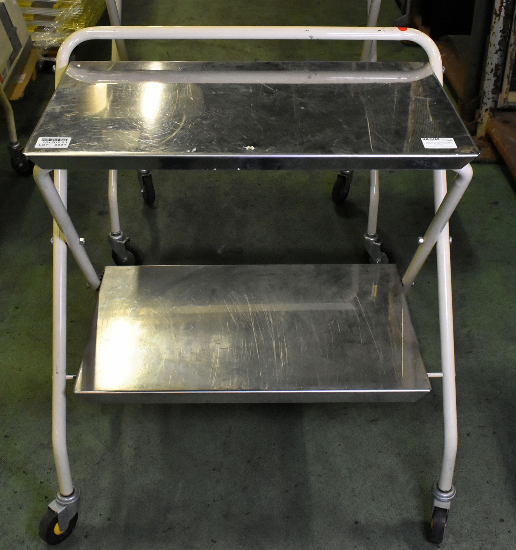 2x Folding medical instrument trolleys - W 770 x D 470 x H 910mm