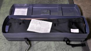 Draper truss style Cinefold portable projection screen in plastic flight case