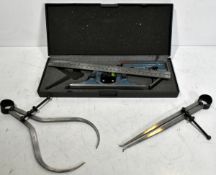 Engineers Mixed measure tools - Clarke protractor kit, inner/outer calipers