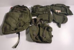Various types of olive ex-military accessories