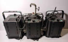 3x Strand Lighting Cantata fresnels - GX9.5 base with barndoor - 2400W - W 300 x D 250 x H 530mm