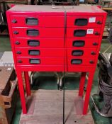 Red metal 5 drawer tool cabinet with stand - W 810 x D 370 x H 1210mm