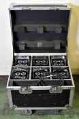 6x ProLights SmartBatPlus LED uplighters with 13A to powerCON power adapter in flight case on wheels