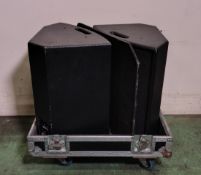 2x Max M15 stage monitors/speakers in flight case on wheels