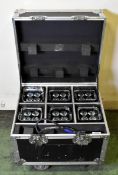 6x ProLights SmartBatPlus LED uplighters with RF remote and 13A to powerCON power adapter in case